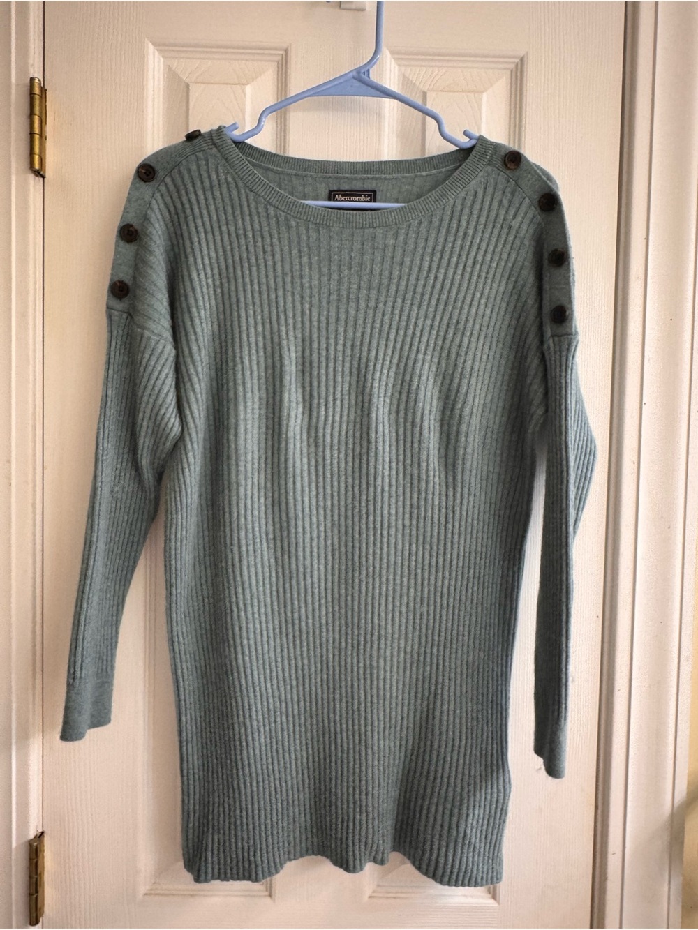 Abercrombie & Fitch Sage Green Ribbed Button-Shoulder Sweater